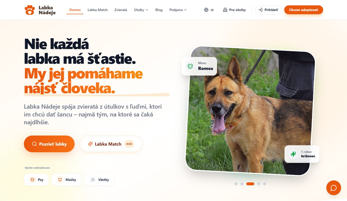 Labka Nádeje — ukážka webu